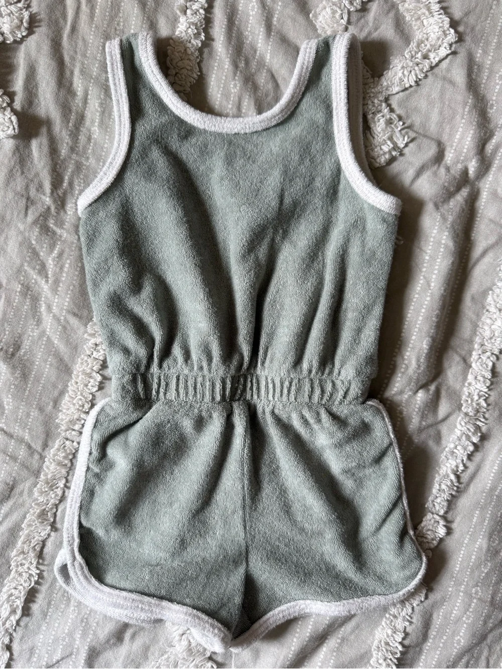 Cat & Jack Sage Green Terry Romper with White Trim